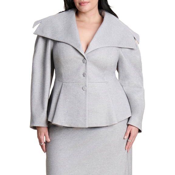 ELOQUII Women's Plus Size Wide Collar Peplum Heathered Jacket