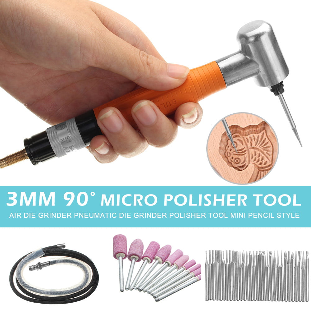 90° 3mm Micro Air Die Grinder Pneumatic Grinding Pencil Polisher Tool Set 