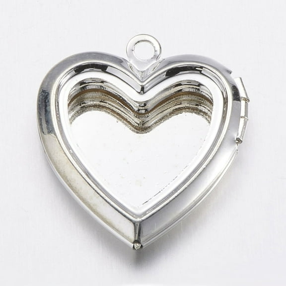2pc Brass Locket Pendants Heart Silver Color Plated 25x23x5mm Hole: 1.5mm