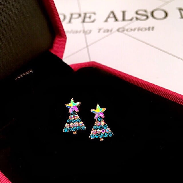 Juego de 5 pares de aretes navideños para niñas, regalos navideños para mujeres, árbol de Navidad, caja de regalo con copo de nieve, calcetín de muñeco de nieve, Papá Noel