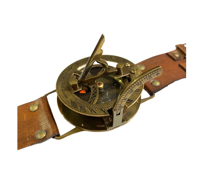 Brass Sundial Compass with Handmade Leather Band | Wrist Compass & Nautical Sundial Watch | Gift Item