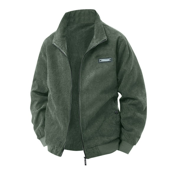 Men's Solid Color Stand Collar Loose Casual Workwear Jacket Utility Shirt Long Sleeve Multi-Pocket Outdoor Functional Top,Army Green,L