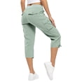 thumbnail image 3 of Women's Cargo Capris Lightweight Quick Dry Hiking Travel Summer Casual Cropped Pants with Pockets Mint Green XL, 3 of 5
