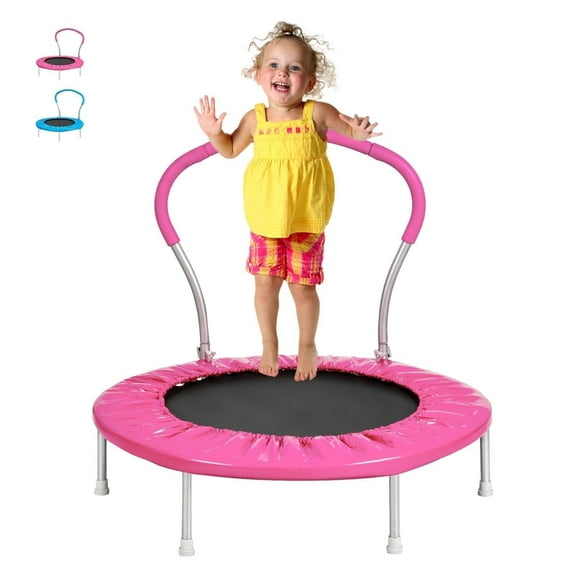 JOYFULIN 36" Trampoline for Kids, Mini Indoor/Outdoor Toddler Trampoline with Handle, Small Rebounder, Fitness Gift for Baby, Girls, Boys, Pink