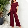 thumbnail image 3 of MLCDZ Plus Size Mother of Bride Pant Suits 2 Piece Chiffon Sets Round Neck Short Sleeves Top and Flowy Baggy Pants Ruffle Layers Wedding Guest Outfit, 3 of 7