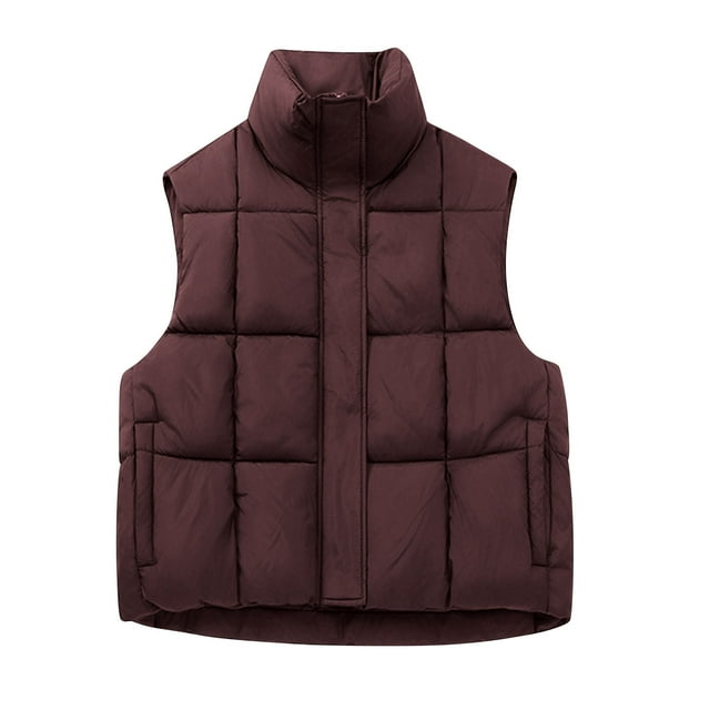 Dagegui Gilet Court Rembourré pour Femme à Fermeture Éclair, Col Montant, Sans Manches, Vestes Légères d'Automne et d'Hiver avec Poches, Violet, TG