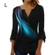 thumbnail image 4 of Camiseta con cuello en V Qarigey 3/4 manga verano túnica lavable multicolor señoras moda Chic playa Azul oscuro L, 4 of 5