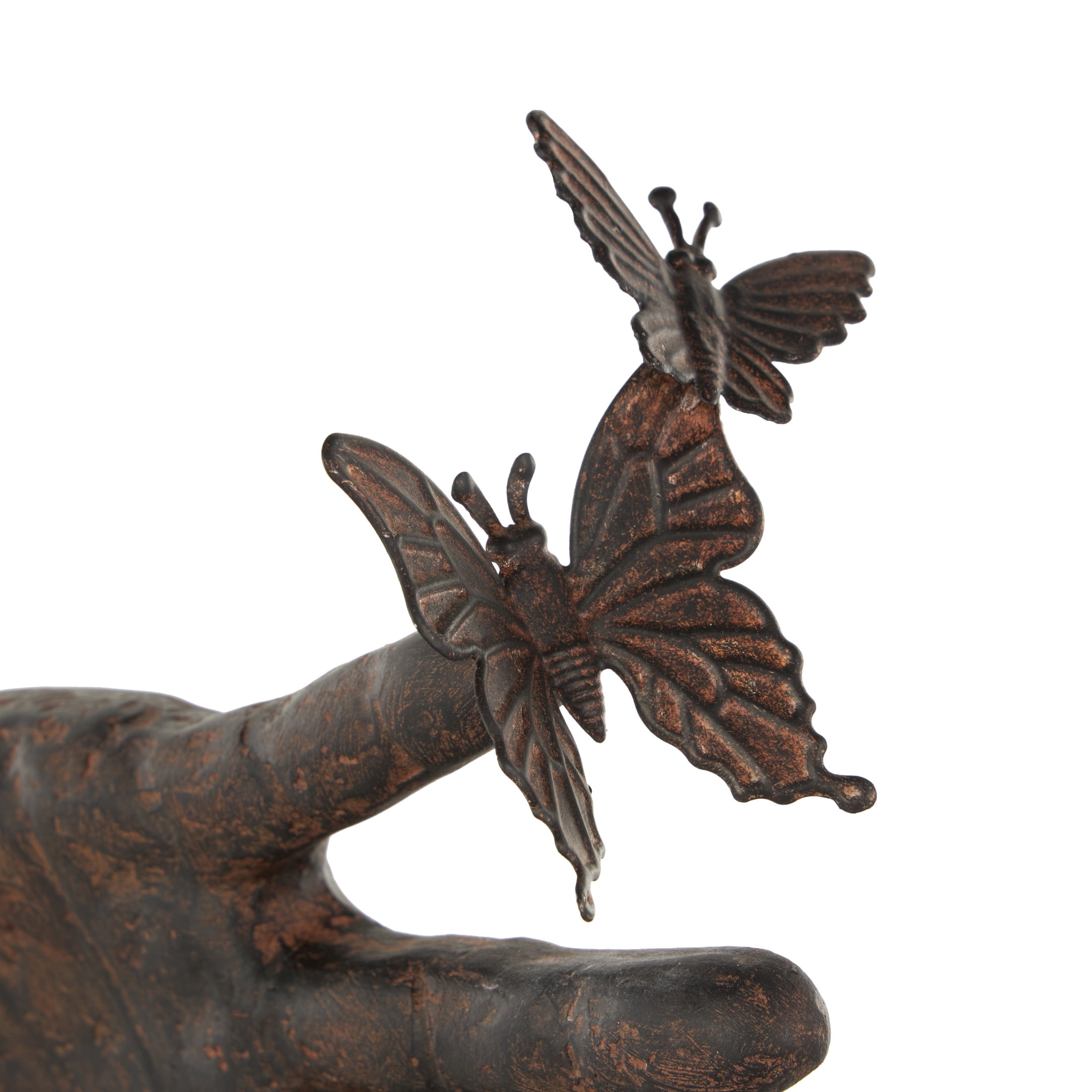 11" x 16" Dark Brown Polystone Sign Hands Sculpture with Butterrfly Accents, by DecMode