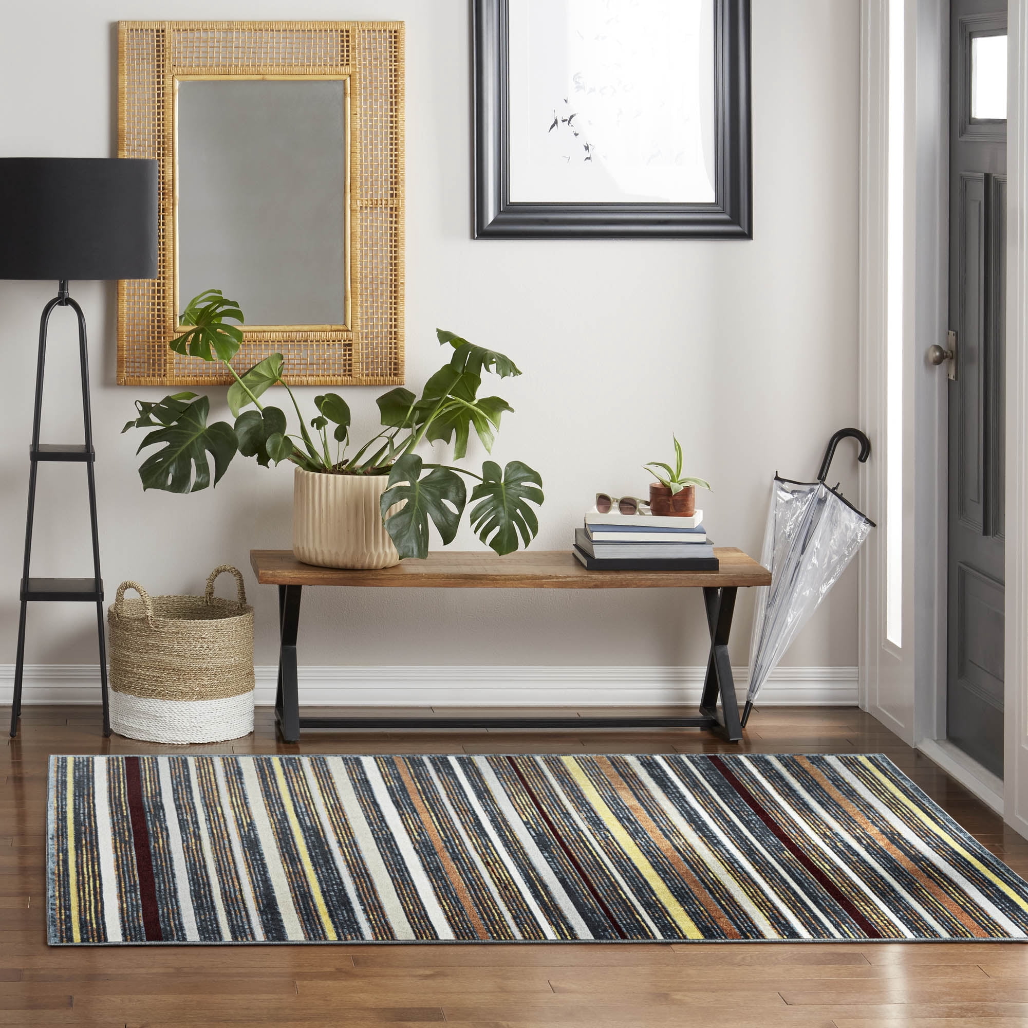 Everwash™ Treasure Striped Modern Machine Washable Area Rug, Blue/Yellow, 5'2"x7'2"