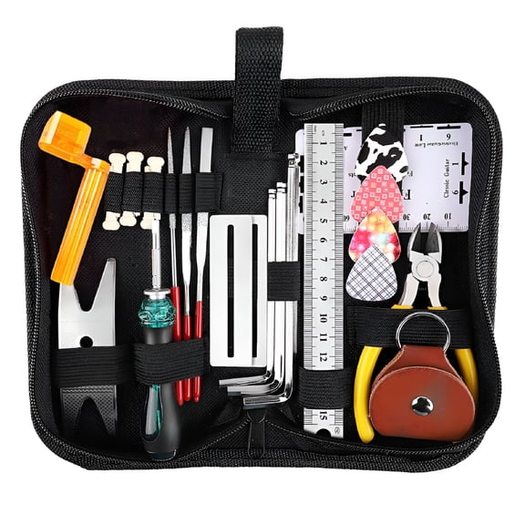 FACEGA 26 Pcs Guitar Repairing Tool Kit Ruler Wire Plier Files Maintenance Cleaning Set, Guitar Builder/Luthier Supply
