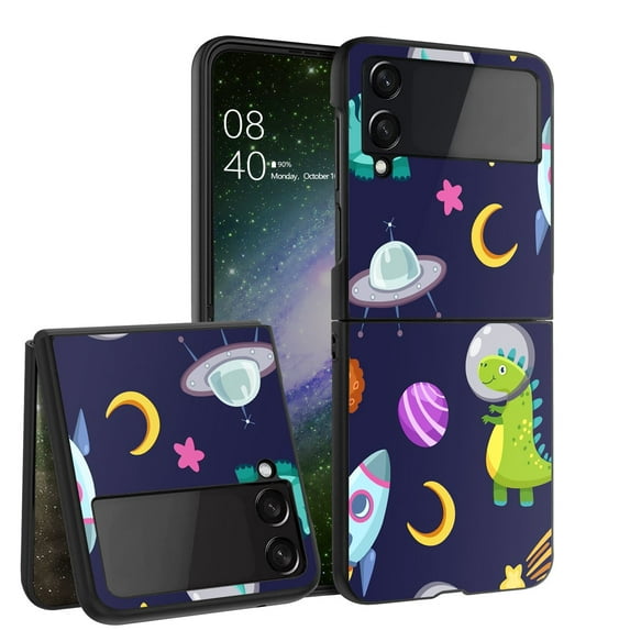 ANJ+ Hard Protective Printed Case Cover Compatible with Samsung Galaxy Z Flip 4 - Cartoon Space Dino