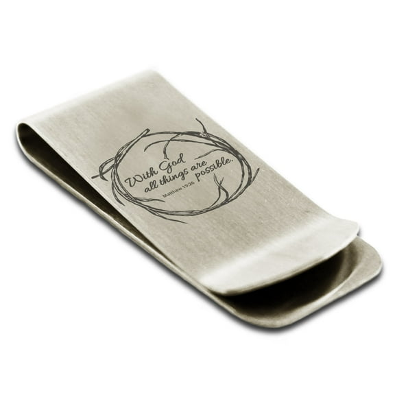 Tioneer Stainless Steel With God All Things Are Possible Matthew 19:26 Engraved Money Clip Credit Card Holder