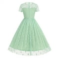 thumbnail image 5 of Jinhomg Vintage Cocktail Dresses for Women 1950S Mesh Patchwork Midi Dress Flowy Swing Short Sleeve A-Line Pleated Dresses 50S Party Prom Dress Green S, 5 of 8