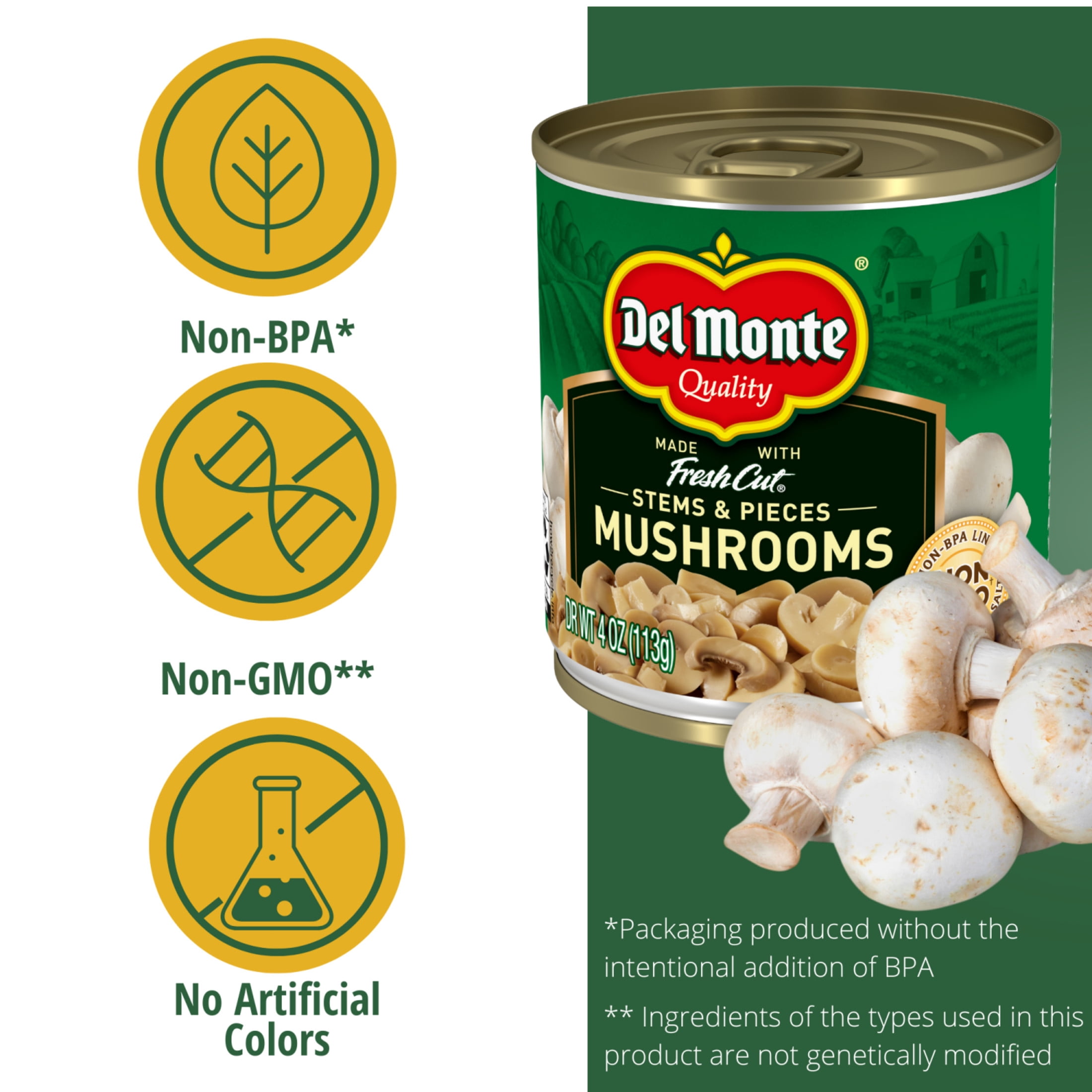(12 pack) Del Monte® Mushrooms Stems and Pieces 4 oz. Can