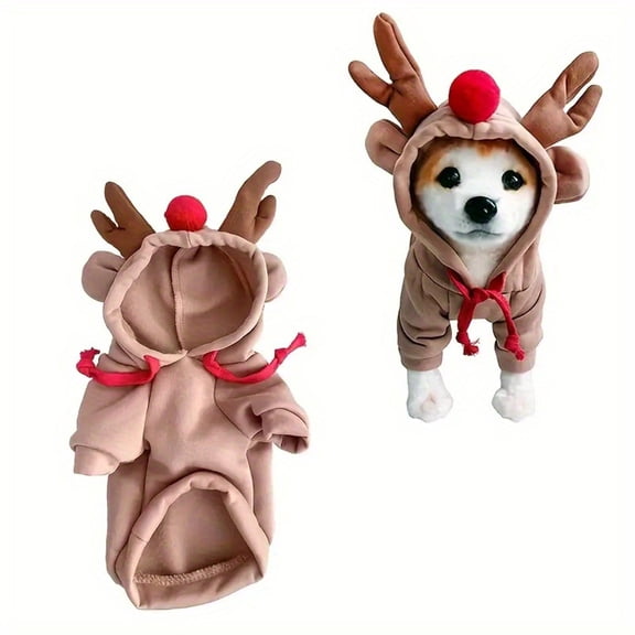 Halloween Dog with Reindeer Antlers,Cozy Dog Sweater for Small Dog Winter,Dog Hoodie for Holiday Gift,1 Piece