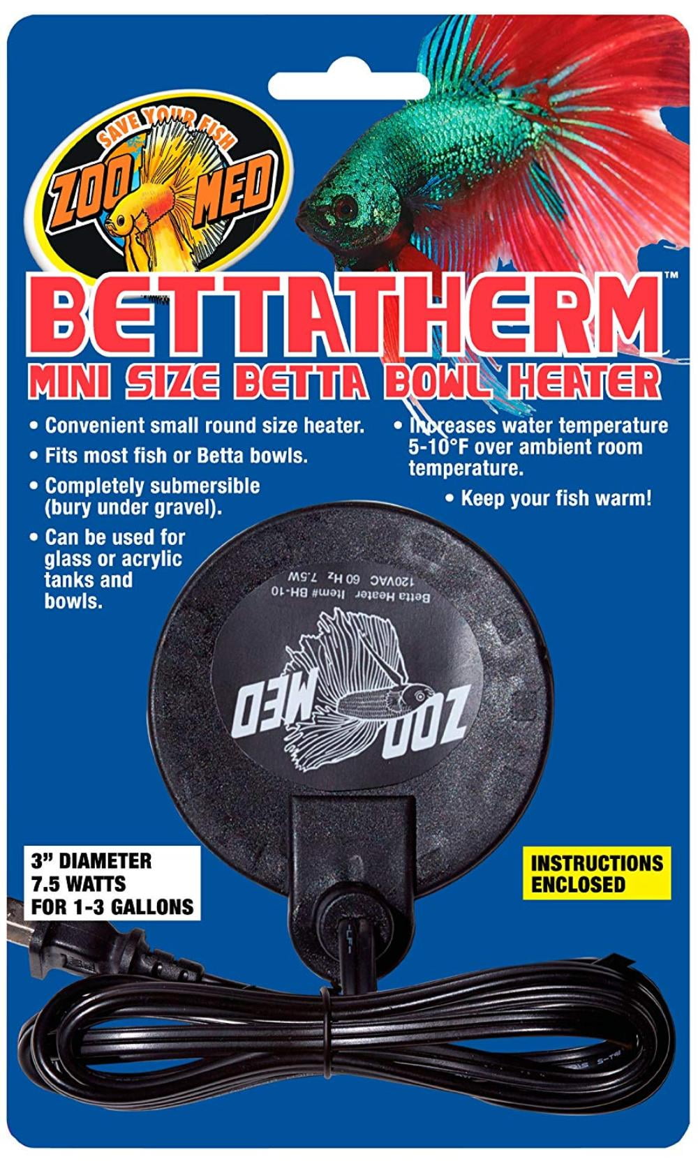 BettaTherm Submersible Betta Bowl Heater 7.5 Watts, Completely