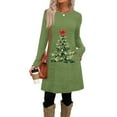 thumbnail image 4 of Women's Fashion Casual Dress with Pockets, Decorative Buttons, Christmas Prints, Round Neck and Long Sleeves for Practical Holiday Wear,Army Green,L, 4 of 6