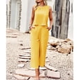 thumbnail image 5 of Women's Cotton and Linen blend 2-Piece Set: Sleeveless Crop Top & Wide Leg Pants  Summer Outfit Size Up for Relaxed Fit S-XL, 5 of 8