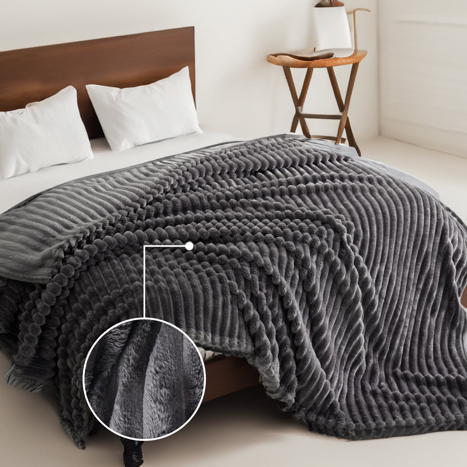 Cozy Comfort Grey Fleece Queen Blanket for Couch - Super Soft Cozy Blankets for Women, Girls, 90x90 inches