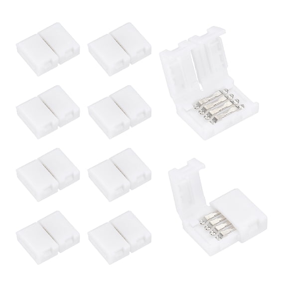 LED Strip Connectors 8mm Width 10 Pcs - Unwired LED Couplers Solderless for DIY Lighting Projects Wide RGB LED Strip Lights 4 Pin