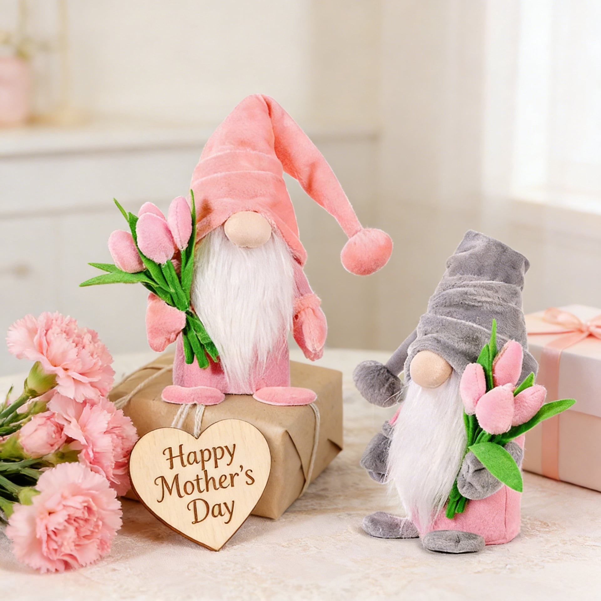 Spring Decor,2Pack 15 in Handmade Plush Gnomes with Tulip Bouquet Decorations for Home Classroom Office Shop,Mother's Day Teachers' Day Easter Gifts,Spring Gnomes Plush Table Decoration
