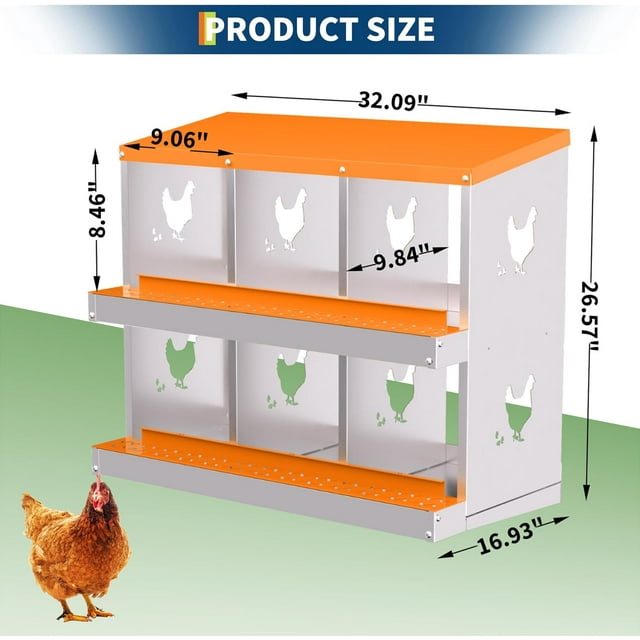 6-Hole Chicken Coop Nesting Box with Ventilation, Galvanized Steel for Hens & Ducks