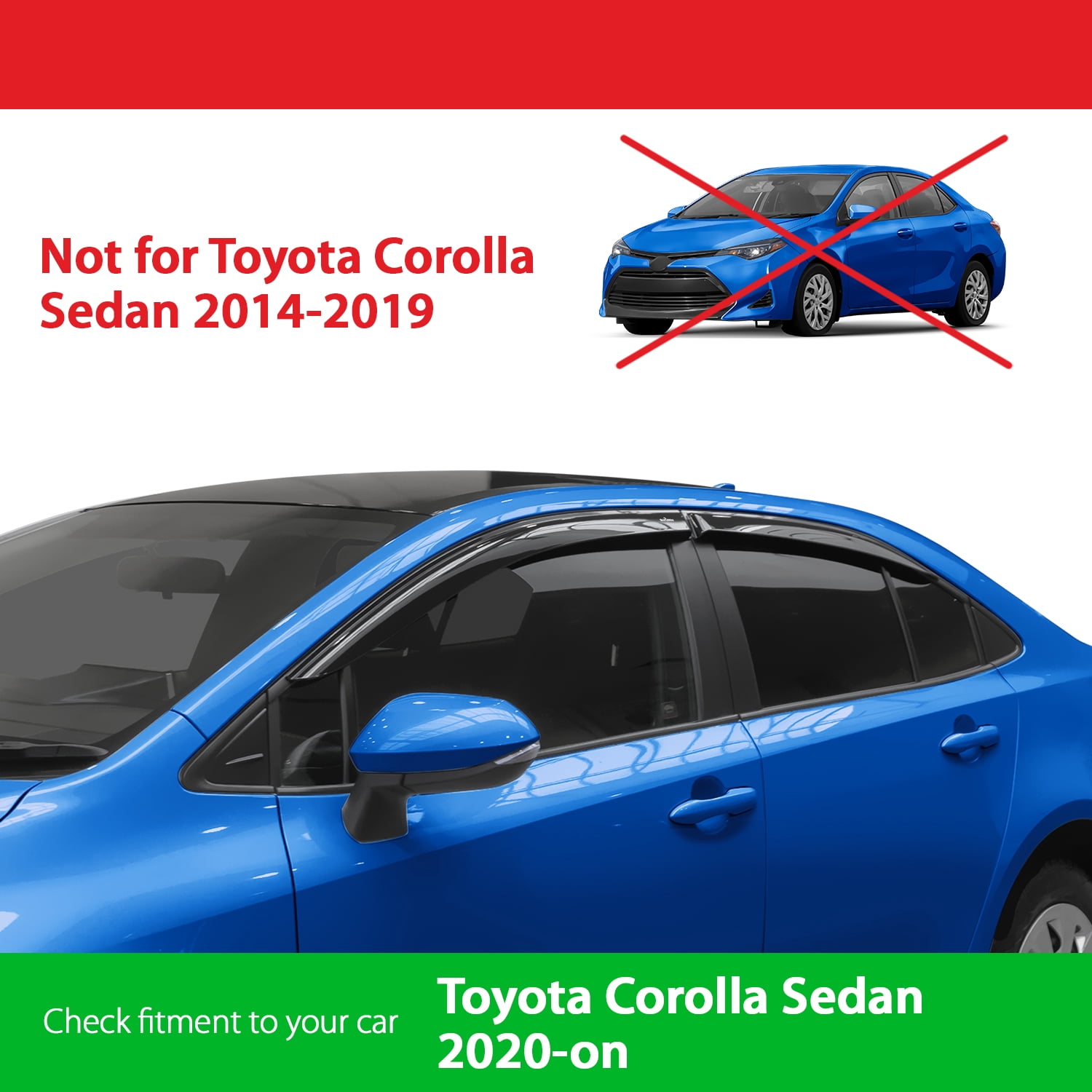 Goodyear Shatterproof Window Deflectors for Toyota Corolla 2020-2025 Sedan, Tape-on Rain Guards, Window Visors, Vent Deflector Visor, Car Accessories, 4 pcs. - GY008731