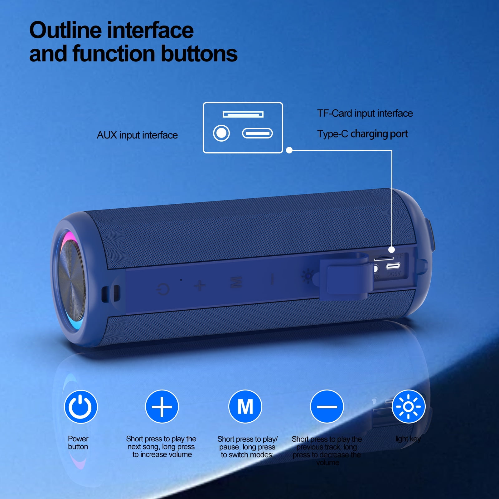 Jierben Bluetooth Speaker with Subwoofer, Bluetooth 5.4 Portable Speaker with 30W Loud Sound, Built-in Mic, 5H Playtime, LED Lights, IPX5, TWS Pairing