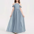 thumbnail image 6 of Qodauz Cold Shoulder Junior Bridesmaid Dress for Wedding Chiffon Flower Girl Piano Performance Flowy Elegant Halter Maxi Dress for 3-12 Years Light Blue, 6 of 6