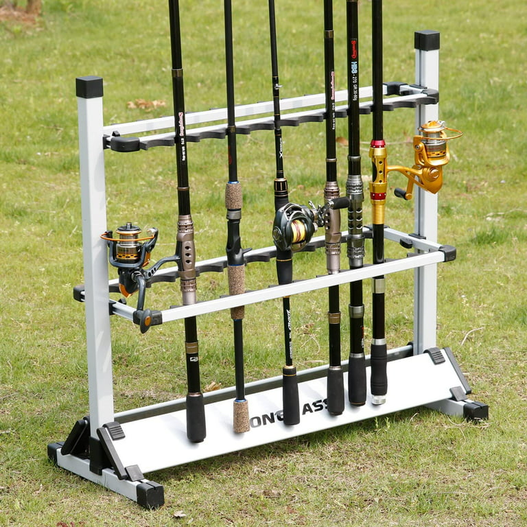 One Bass Fishing Rod Rack Metal Aluminum Alloy Fishing Rod Holder Portable  Rod Organizer for All Type Fishing Pole Hold Up to 12/24 Rods 