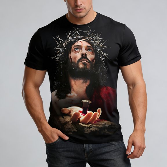 TrendOFT T Shirts for Man Jesus Graphic Printed Short Sleeve Crew Neck Casual Soft Fashion Daily Wear Mens Shirts Black L