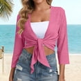 thumbnail image 2 of aohooy Womens Summer Cardigans Tie Front Shrug 3/4 Sleeve Bolero Cardigan Lightweight Casual Short Shawl Top Pink,XL, 2 of 9