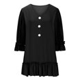 thumbnail image 4 of Blczomt Mini Womens Dresses Long Sleeve Casual Plain Black A Line V Neck Flowy Button Dresses, 4 of 8
