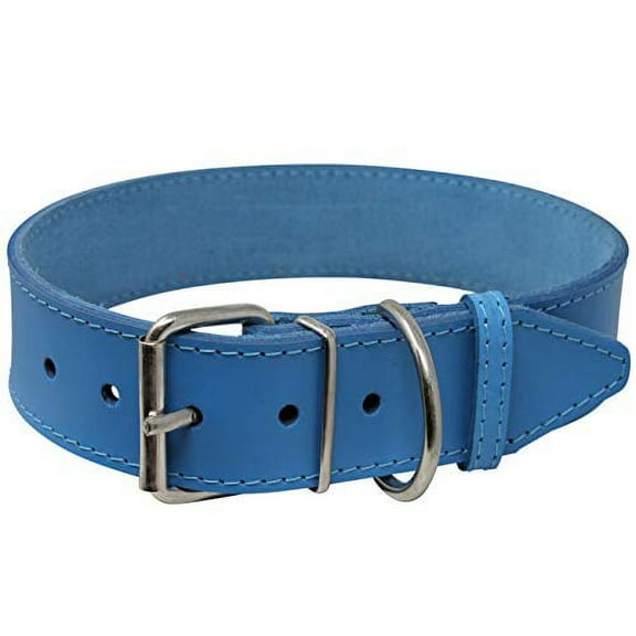 High Quality Genuine Leather Dog Collar Blue 7 Colors (18"-20.5" Neck; 1.25 Wide)