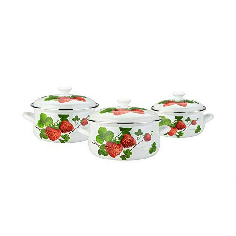 Summer Berry Enamel Cooking Pots, 2, 3 and 4 Liters, Kitchen Cookware Set,  Home Cooking Appliance, Set of 3 