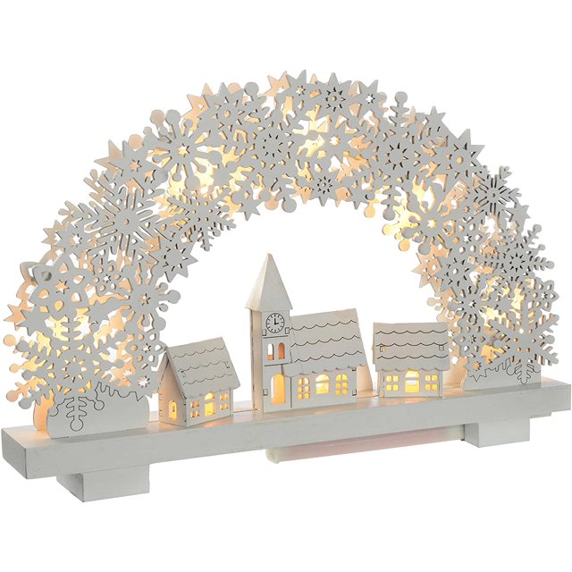 Arco de Copo de Nieve y Escena de Pueblo Mesa Decoración Navideña, Madera, Blanco, 32 cm Adepaton HFP-0411