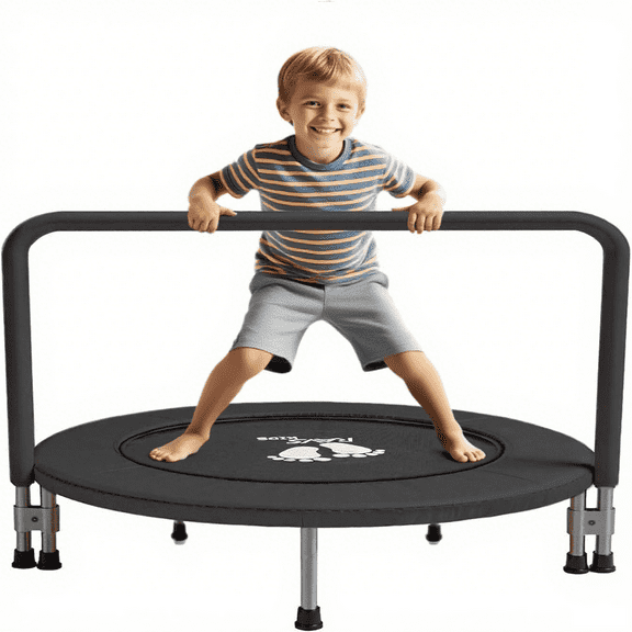 RAVS 36 Inch Toddler Trampoline Mini Rebounder, Thick Safety Pad, Adjustable Foam Handle, Foldable