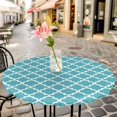 thumbnail image 3 of Abstract White Geometric Turquoise Elastic Fitted Round Table Cover Simple Style Waterproof Outdoor Tablecloth for Holiday Party, Picnic, Patio & Dining Fits Tables Up to 55"-60", 3 of 8