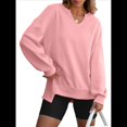 thumbnail image 3 of Sudaderas Oversize para Mujer, Camisetas de Larga con Cuello en V, Jersey Holgado, Atuendo de Otoño 2025. Rosa L, 3 of 8