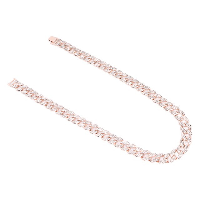 Collar de hip hop, collar de cadena con diamantes de imitación, cadena de aleación, collar de gargantilla, collar de cadena de construcción resistente