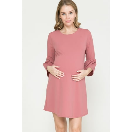 

Women s Back Button 3/4 Ruffle Sleeve Maternity Dress