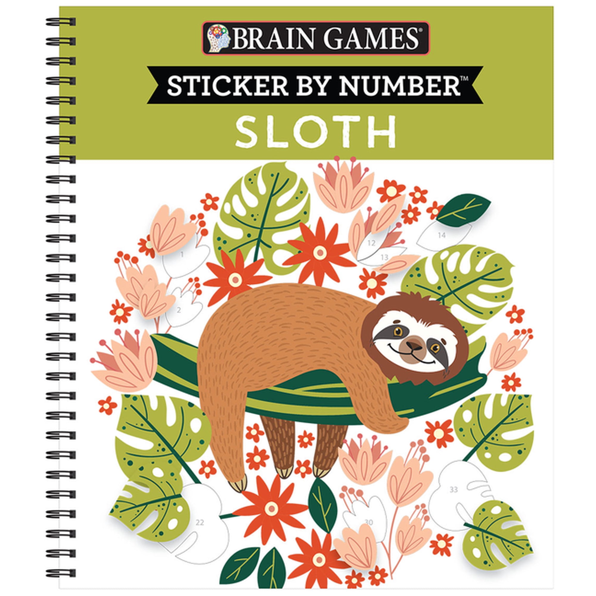 Brain Games - Sticker by Number Brain Games - Sticker by Number: Sloth, (Spiral-Bound)