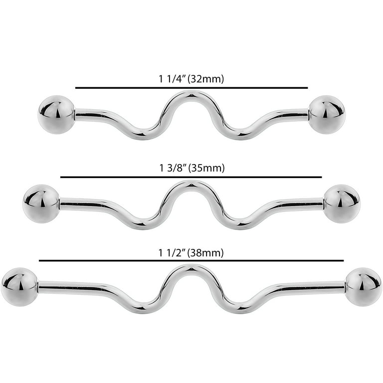 14G Surgical Steel 1 1 4 Inch 32mm Wavy Industrial Piercing Barbell 5mm Balls Walmart