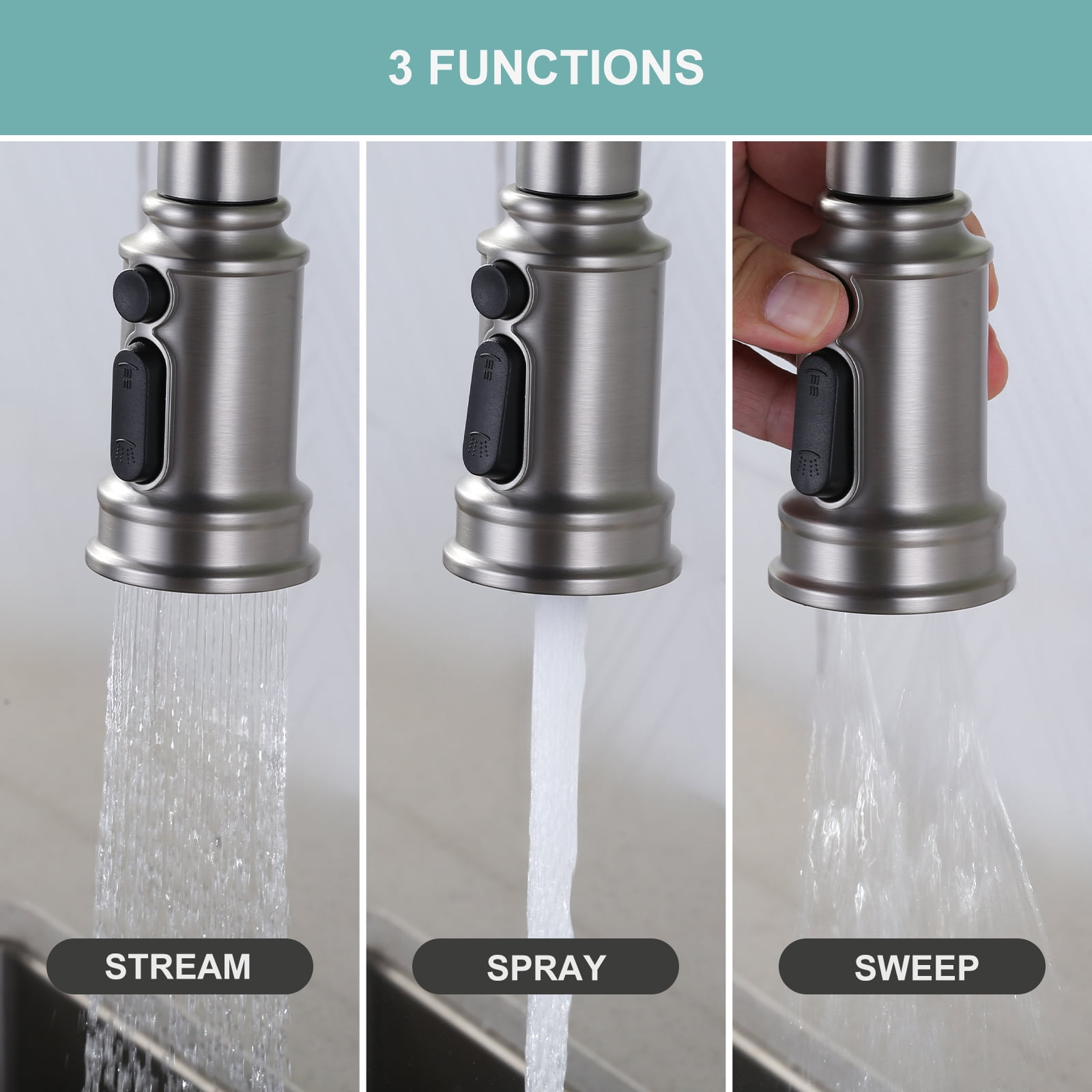Double Handle Bridge Kitchen Faucet with Advanced Spray in Brushed Nickel