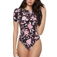 thumbnail image 2 of Uemuo Daisies Flowers Pattern Women's One Piece Short Sleeve Swimsuit Rash Guard Surfing Modest Quick-drying Swimsuit Beach Essentials-, 2 of 9