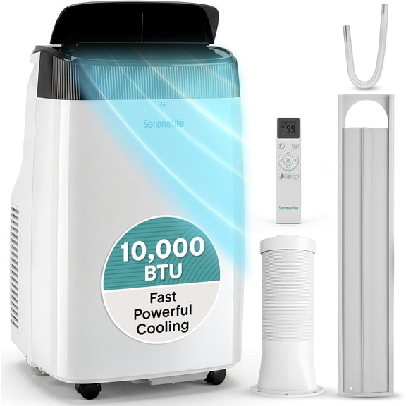 SereneLife SLPAC10 - Portable Air Conditioner - Compact Home A/C Cooling Unit with Built-in Dehumidifier & Fan Modes, Includes Window Mount Kit (10,000 BTU)