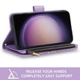thumbnail image 5 of Compatible with Samsung Galaxy S23 5G Wallet Phone Case and Tempered Glass Screen Protector Flower Faux Leather Flip Credit Card Holder Stand Zipper Cell Cover for S 23 23S SM-S911U 6.1 inch Purple, 5 of 9