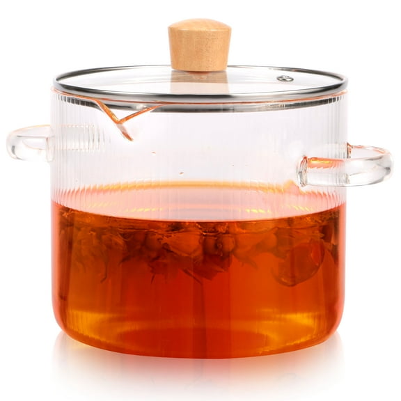 Glass Cooking Pot Transparent Borosilicate Glass Simmer Pot with Lid and Spout Heat Resistant Glass Stovetop Pot Nonstick Soup Pot Cookware 2.3 L/1.6 L for Soup Noodles Sauce Salad