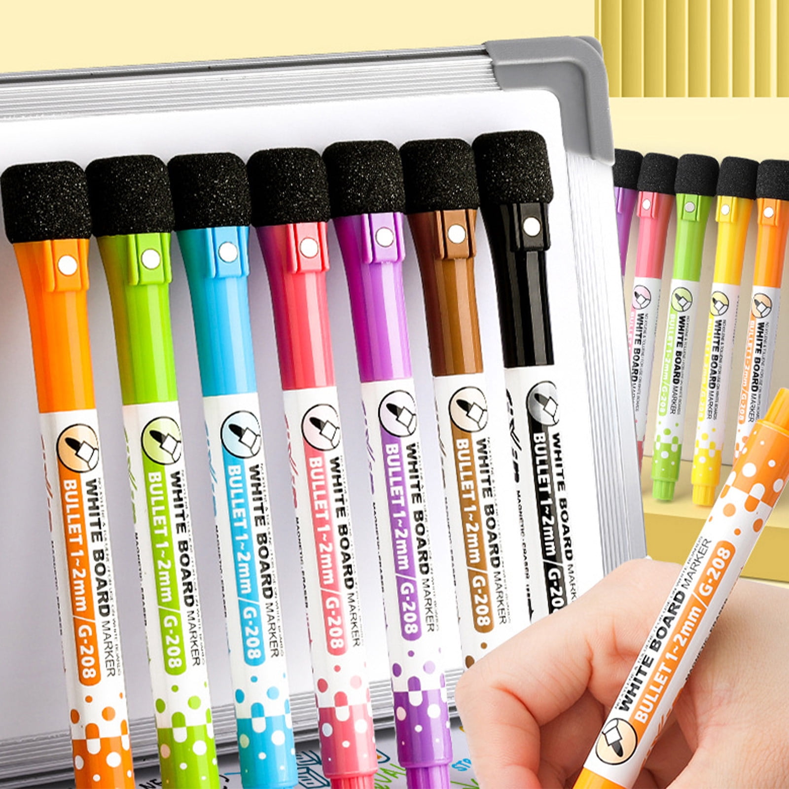 Ankereame 12-Pack Colorful Dry Erase Markers with Magnetic Eraser, Non-Toxic Washable Ink, Multi-Surface for Ki-ds & Teachers, 12 Bright Colors