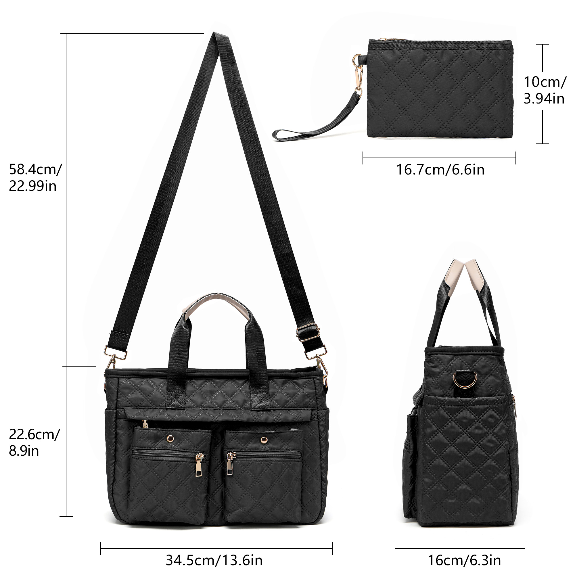 2pcs/Set Large Quilted Nylon Tote & Shoulder Bag | Spacious Crossbody Laptop Handbag for Women, Durable Hobo Messenger Purse for Work, Travel, Gym & Daily Essentials
